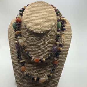 Beggars Beads Necklace semi-precious stones Length 34”